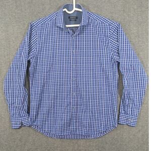 Bugatchi Shaped Fit Mens Long Sleeve Button Down Blue White Gingham‎ Size L